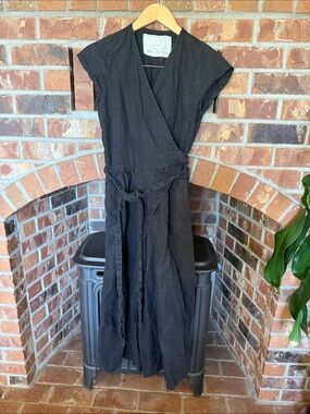 notPerfectlinen wide leg wrap romper size small, black